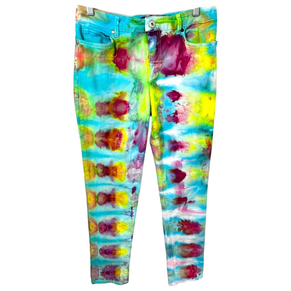 Bandolino Size 10 Skinny Jeans Hadmade Tie Dye Mandie Mid Rise‎ Green Blue 926